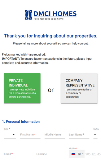 Property registration form screenshot
